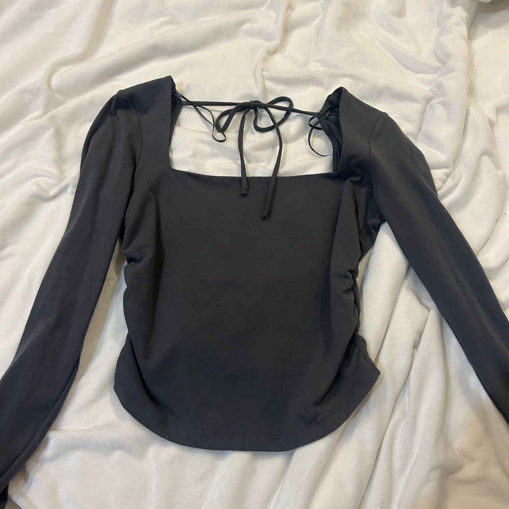 Garage dark grey backless tie long sleeve